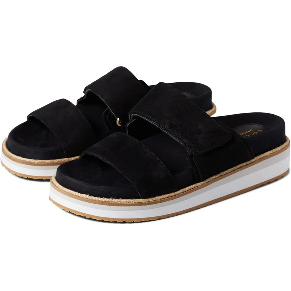 Cole Haan Women's CLOUDFEEL Espadrille Slide Sandal Wedge Platform Black 9.5 B